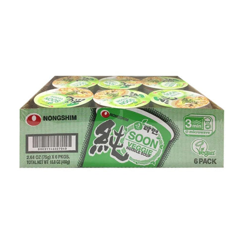 Nongshim Soon Cup Noodle Soup,Veggie,2.6 Ounce,(Pack of 12)