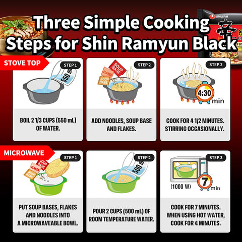 Nongshim Shin Ramyun Black Noodles, Spicy Korean Signature Instant Ramyun, Rich Beef Bone Broth, Pantry Essential Korean Noodles, Quick and Easy, 4.58 oz (Pack of 16)