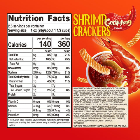 Nongshim Shrimp Crackers, Gochujang Flavor, Crispy Baked Korean Snack, 2.64 oz Bags (Pack of 20)