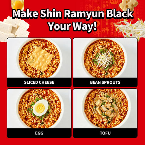 Nongshim Shin Ramyun Black Noodles, Spicy Korean Signature Instant Ramyun, Rich Beef Bone Broth, Pantry Essential Korean Noodles, Quick and Easy, 4.58 oz (Pack of 16)