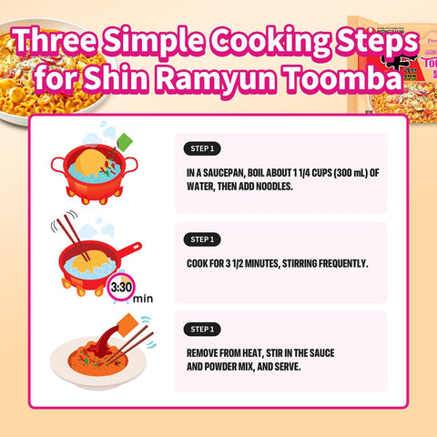 Nongshim Shin Ramyun Toomba Noodles, Creamy Korean Mac and Cheese Style Noodles, Gentle Kick of Spice, Korean Stir Fry Style Instant Noodles, 4.83 oz (Pack of 4), Packaging May Vary.