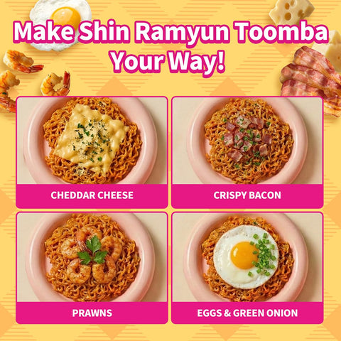 Nongshim Shin Ramyun Toomba Noodles, Creamy Korean Mac and Cheese Style Noodles, Gentle Kick of Spice, Korean Stir Fry Style Instant Noodles, 4.83 oz (Pack of 4), Packaging May Vary.