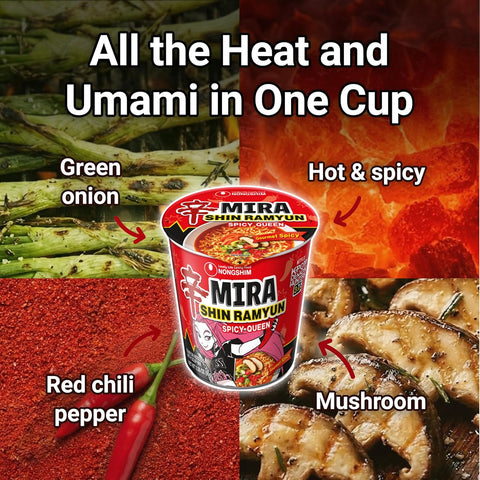Nongshim Shin Ramyun Spicy Queen, Instant Noodle Cup, Gourmet Spicy, 3.35 oz (Pack of 6)