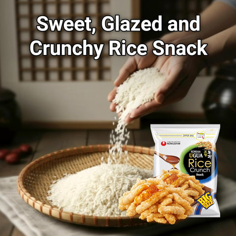 Nongshim Korean Ugua Rice Crunch Snack, Sweet Rice Crisps, Brown Rice Syrup, Glazed and Crunchy, Korean’s Favorite Rice Snack, Big Size Bag, Tasty Family Snack, 10.23 oz (1 Pack)