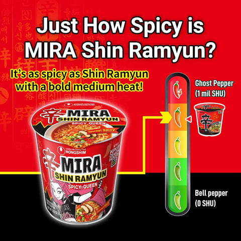Nongshim Shin Ramyun Spicy Queen, Instant Noodle Cup, Gourmet Spicy, 3.35 oz (Pack of 6)