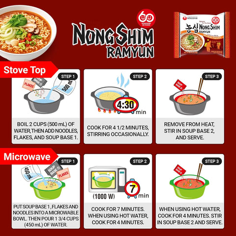 Nongshim Ramyun Noodles, Rich Spicy Vegetable Broth, Korean Classic Recipe, Deeply Simmered, Quick & Easy, Pantry Staples, 4.37 oz (Pack of 4) | Korean Instant Ramen, Vegetable Broth, Quick & Easy Meal