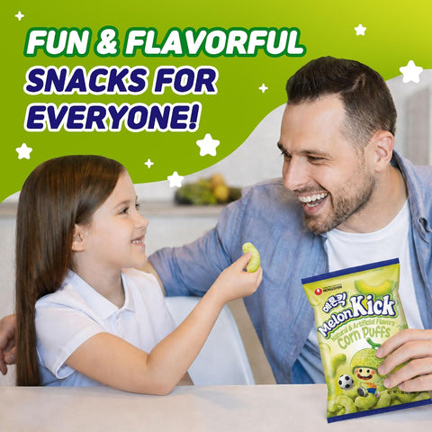 Nongshim Melon Kick Puff Snack - Sweet and Crispy Corn Puff with Creamy Melon Flavor - Crunchy and Smooth Fruit Puff, Light Korean Snack, 1.58 oz (Pack of 20)